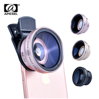 APEXEL 2w1 obiektyw 0,45x szeroki kąt + 12,5x obiektyw makro profesjonalny obiektyw aparatu HD telefon dla iPhone 8 7 6S Plus Xiaomi Samsung LG 1